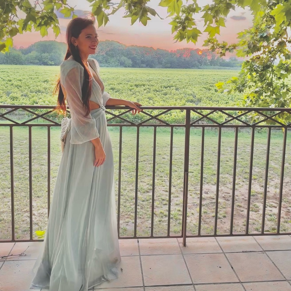 Lurex Cut-Out Gown in Sea Foam